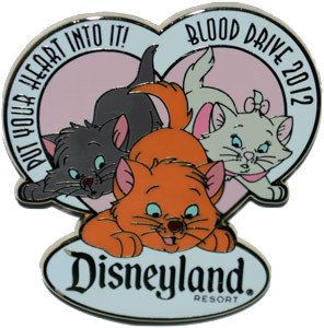   Aristocats Cats Marie Toulouse Berlioz Disneyland Cast Blood Drive Pin