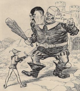 Vintage 1941 WWII Hitler Benito Mussolini two head monster, cartoon 