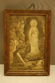 Antique framed picture St. Bernadette, Our Lady of Lourdes +