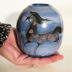 Vintage Polia Pillin Three Horse Vase Rare HTF Shape Pink Blue Black 
