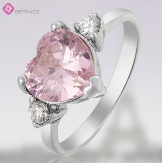 Lady Fashion Jewelry Pink Sapphire White Gold Plated Cocktail Gem Ring 