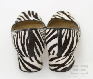 Bettye Muller Brown White Animal Zebra Print Pony Hair Heels Size 38 5 