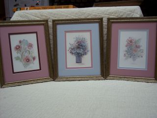   Flower Prints Water Colors Signed Numbered by M Bertrand Framed Matted