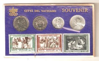Vatican City Souvenir Set of 4 Coins 1941 1959 3 Stamps