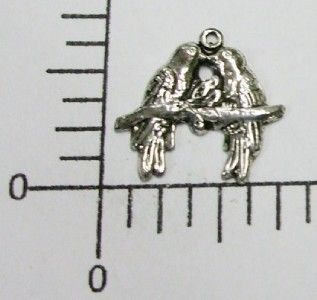 35702 12 PC Antique Silver Small Lovebirds on Branch Charm Finding 