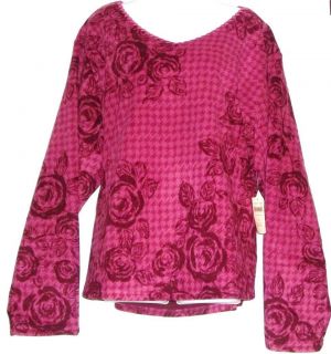 Coldwater Creek Wine Berry Rose Tonal Printed Fleece Pullover Top Size 