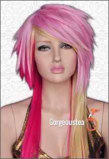 GW437 Red Blonde Mixed Chic Layer Psychobilly Long Wig