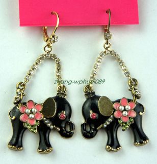 New Betsey Johnson Black Elephant Earrings