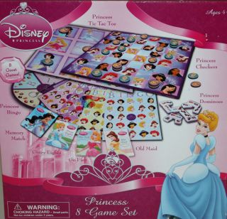 Disney Princess 8 Game Set Tic Tac Toe Bingo Memory Checker Dominoes 