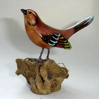 Wooden Bird Flycatcher Bird Hand Carved and Hand Painted