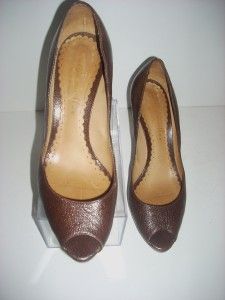 Womans Bettye Muller Brown Leather Peep Toe Heels Pumps Shoes 40 9 