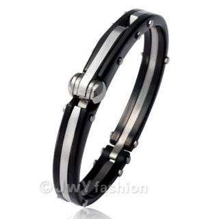 Mens Black Silver Stainless Steel Hand Cuff Bracelet VC693