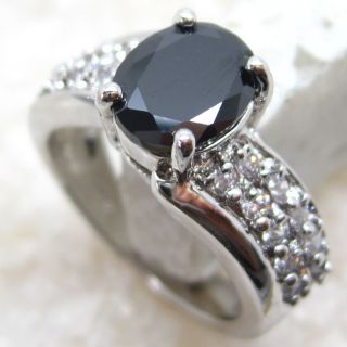 Magic Fashion Black Sapphire Silver Gemstone Jewelry Ring Size 6 5 