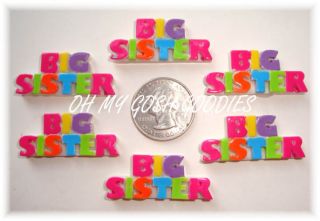 6pc Big Sister Bright Flat Back Flatback Resins 4 Hairbow Bow Center 