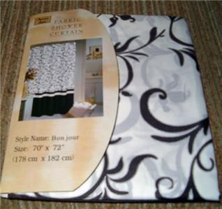 black white floral toile fabric shower curtain new