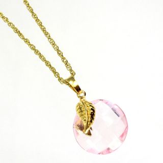   GF Pendant Pink Crystal Leaf October Birthstone Charm Necklace