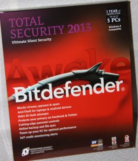 BitDefender Total Security 2013 3 PCs 1 Year NEW Sealed Retail Box 