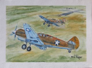 Bill Paxton 1930 2007 Maine Artist WWII Combat Plane Curtiss P 40 