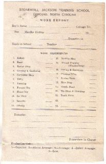 Stonewall Jackson Training School (Concord, NC) Blank Work Report Form