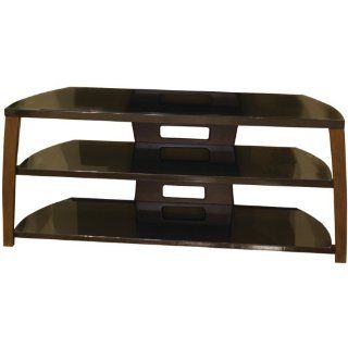 50 inches wide walnut veneer flat panel stand with black