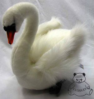 Swan Bird White Hansa Stuffed Animal Plush Toy White Realistic Sitting 