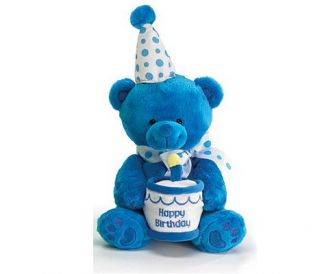 Burton Musical Plush Stuffed Blue Happy Birthday Bear