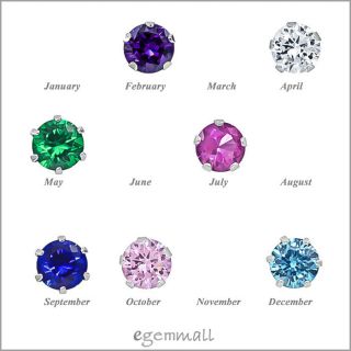   Everyday Stud Post Earrings with CZ Birthstones 3 4 5 6 Mm
