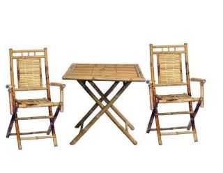    Patio 3 Piece Bistro Furniture Set Bamboo Folding Chairs Table NICE