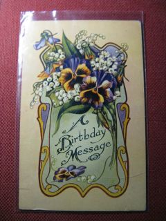 Birthday Message Antique Vintage Postcard Post Card Greeting Flowers 