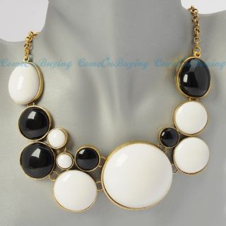   Chain Circle Round White Black Resin Beads Pendant Bib Necklace