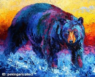   Art Oil Painting Animal Black Bear Portrait on Canvas 24x36
