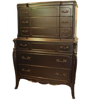 French Provincial Country Black Dresser Chest