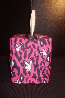    Bunny Animal Print Tissue Box Cover Black Pink White Bar Bath Office