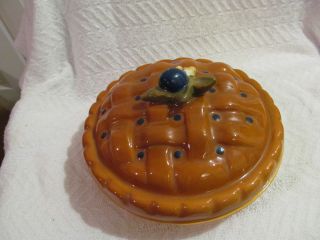 VTG BLUEBERRY PIE PAN DISH PLATE KEEPER CERAMIC COVERED w/lid