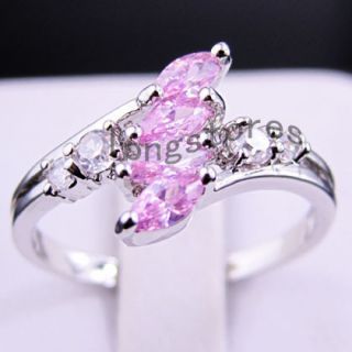 Bland new pink sapphire ladys 10KT white Gold Filled Ring 8free