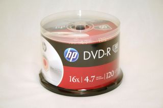 100 Pack HP Logo 16x Blank DVD R DVDR Recordable Disc Media 4 7GB with 