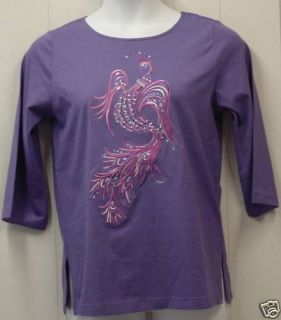 Bob Mackie Fantasy Peacock Embroidered Tee Size XS Purple