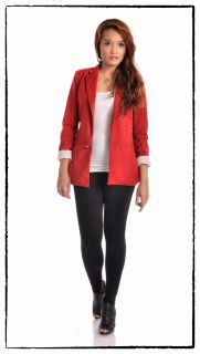 New Womens Stylish Red Fashion Blazer Jacket Outerwear Sz 8