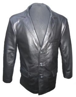 Mens Classic Black Leather 3 Button Smart Blazer Suit Jacket