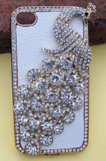 PU Leather Peacock Diamond Rainstone Bling Case Cover Skin for iPhone 