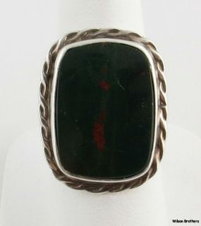 Bloodstone Ring Sterling Silver Size 7 Solitaire Chunky Fashion Women 
