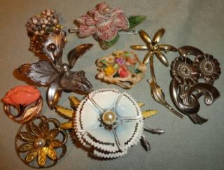   LOT OF 9 Brooches Pins Accessories Jewelry Art Deco Pieces RETRO