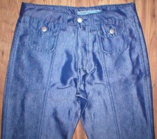 Joes Jeans New Shiny Blue Flared Leg Wide High Waist Pant Button Flap 