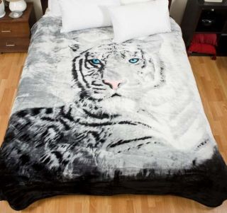 White Tiger Single Bed Plush Warm Mink Blanket New
