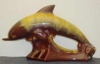 harvest gold blue mountain pottery large dolphin