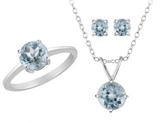 Blue Topaz Ring Earring Pendant Set 4ct in Sterling Silver w Chain 