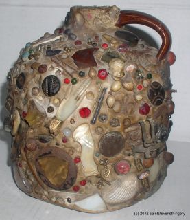 Antique Folk Art Stoneware Mourning Memory Jug Midwest Area 1900s 