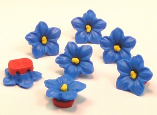 Blue Orchid Flower Imported from Germany Plastic Beads 6 Pieces