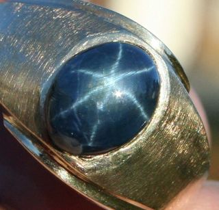   1950s 3ct Natural Blue Star Sapphire 10K Solid Gold Mens Ring