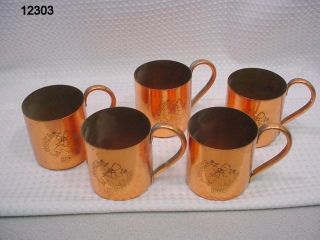 Vintage Vodka Boatman solid copper metal mugs with handles VGC set of 